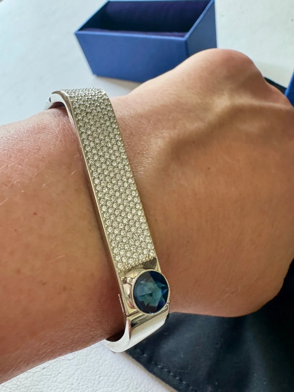 Swarovski Pavé Crystal Bangle with Blue Crystal Accent